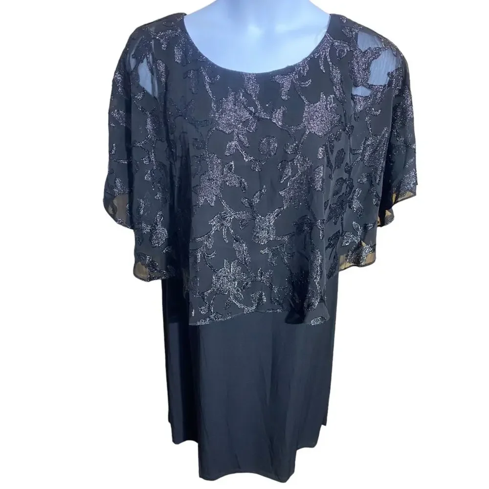 Connected Apparel Little Black‎ Dress with black lace overlay Women's 16W
